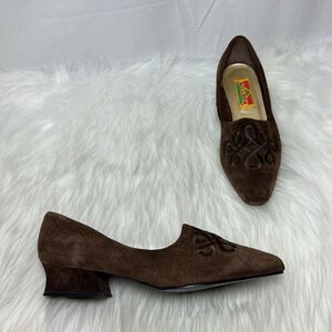 Souliers Brown Suede Low Heel Slip On Shoes Sz 8.5